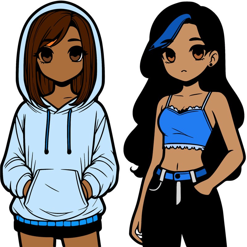 two teenager girls one wearing a hoodie and shorts and the other way and crop top and jeans