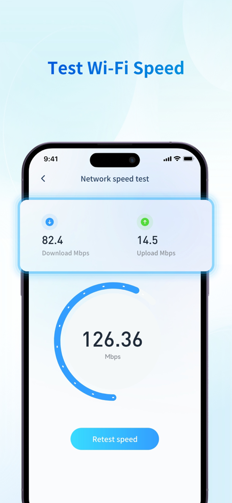 Smart Switch - Copy My Data - Uma interface móvel exibindo resultados de teste de velocidade de rede Wi-Fi, incluindo métricas de download e upload