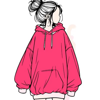 realistic girl with a oversized sweatshirt on and a bun