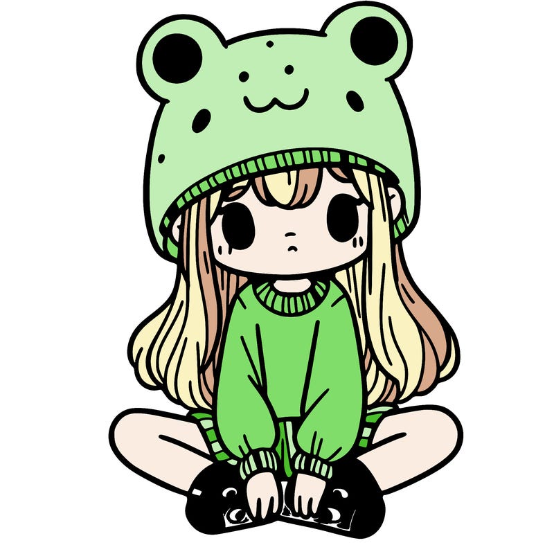 a girl wearing a frog hat and some frog socks