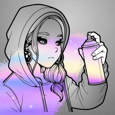 a realistic girl, spray painting