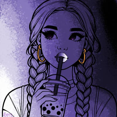 realistic girl with braided hair drinking boba