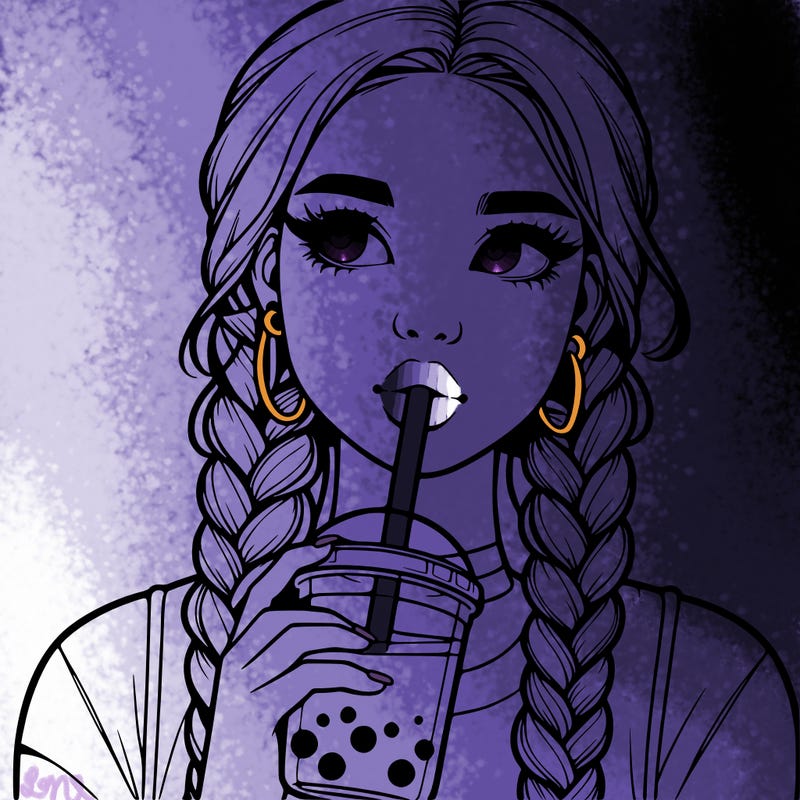 realistic girl with braided hair drinking boba