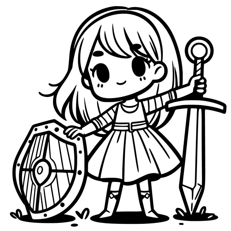 girl with a sword and shield
