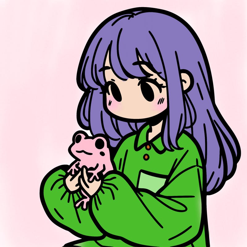 girl with long hair and a oversized shirt. and she is holding a frog