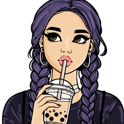 realistic girl with braided hair drinking boba