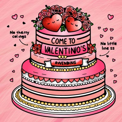 wedding cake with the words come to valentino’s and valentine’s wedding