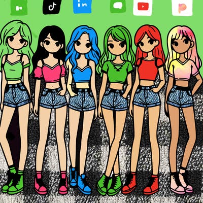 a group of girls wearing crop tops and shorts