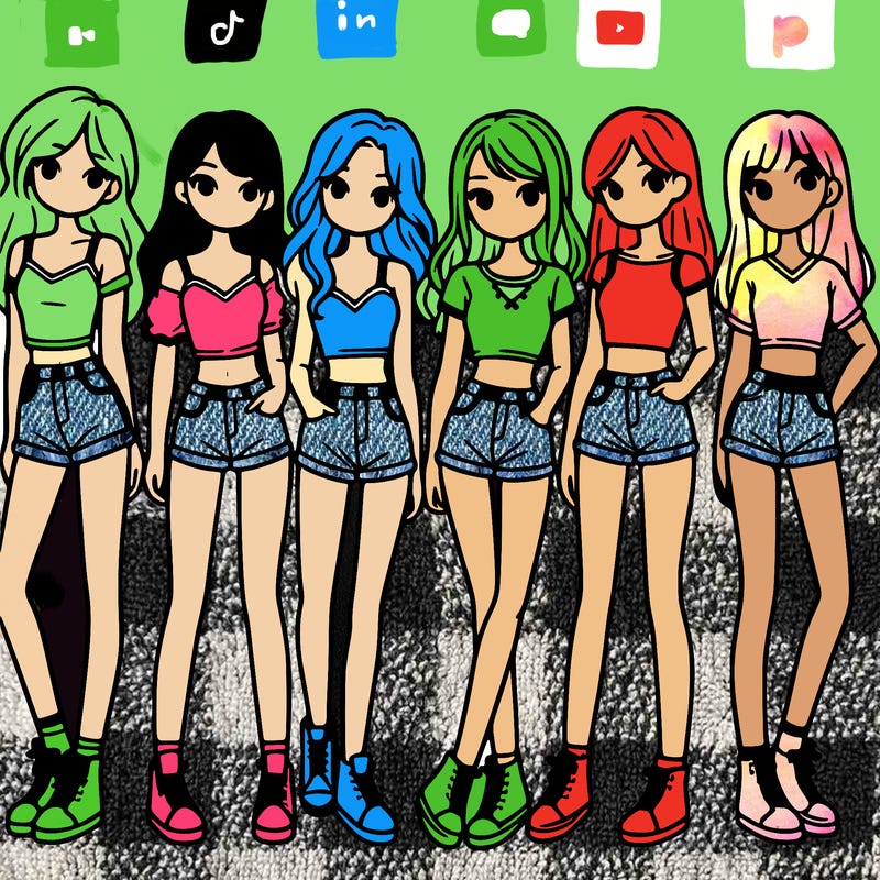 a group of girls wearing crop tops and shorts