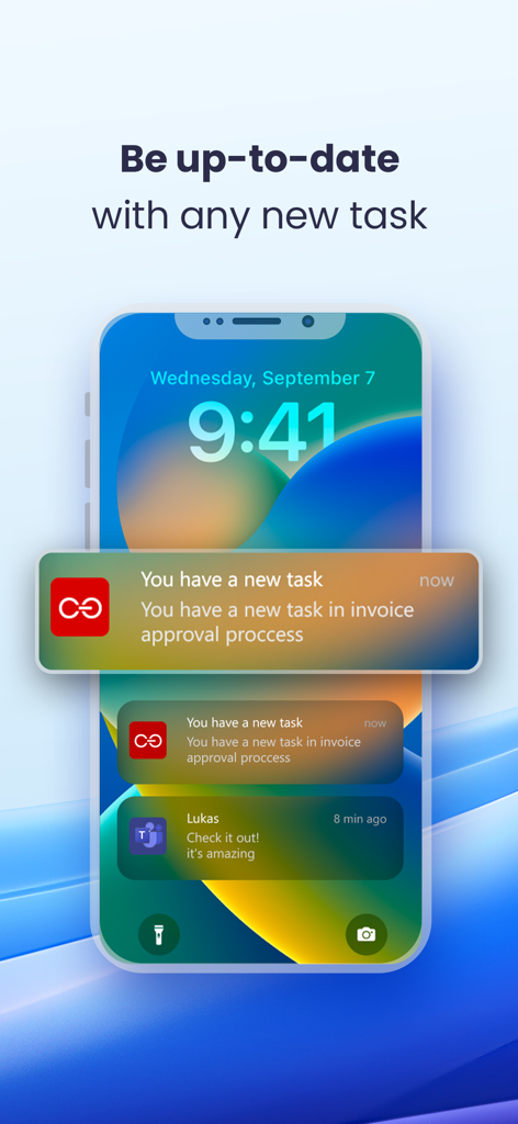 Sperrbildschirm des iPhones, der Push-Benachrichtigungen für neue Aufgaben in der WEBCON BPS Enterprise App anzeigt