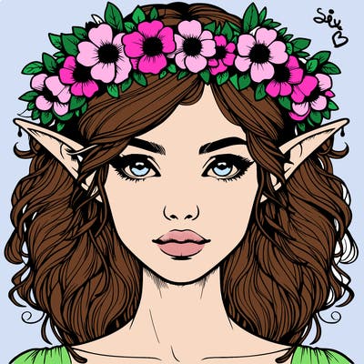 realistic female elf with flower crown