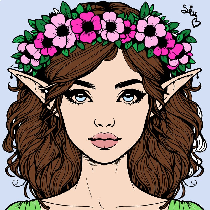 realistic female elf with flower crown