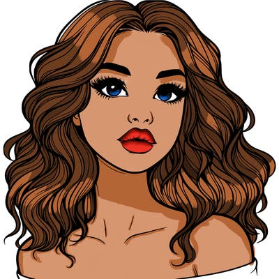 realistic girl with wavy hair and lips