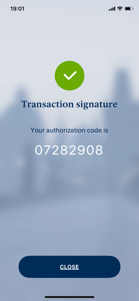 PPF banka e-Token - PPF banka e-Token app screen displaying a numeric transaction authorization code with a green checkmark