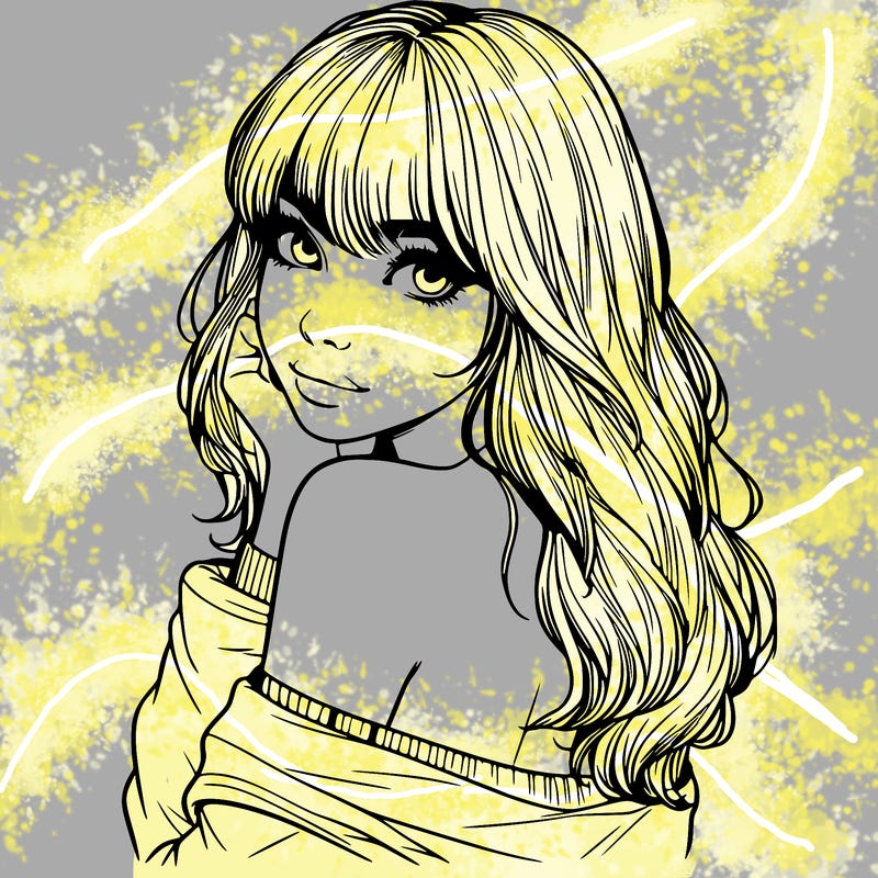 realistic girl with bangs looking over her shoulder