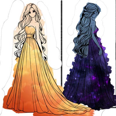 realistic woman with long flowing dress