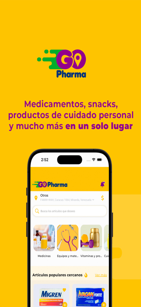 GoPharma - GoPharma mobile app interface for ordering medications and personal care products in Venezuela