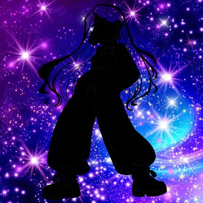 girl in baggy pants crop top and long hair