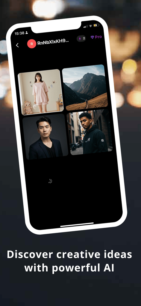 AI generated grid showing portraits and a mountain landscape in the Imagex app