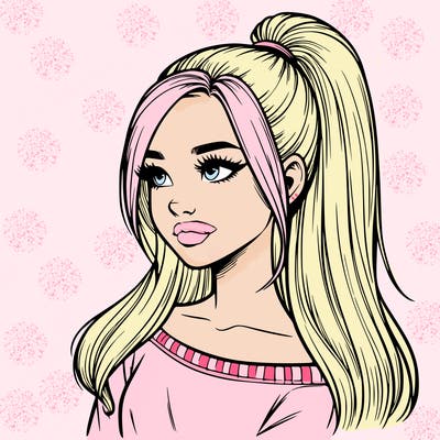 realistic girl with a high ponytail