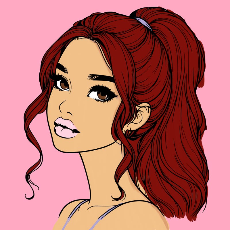 realistic girl with a ponytail on her hair and lips