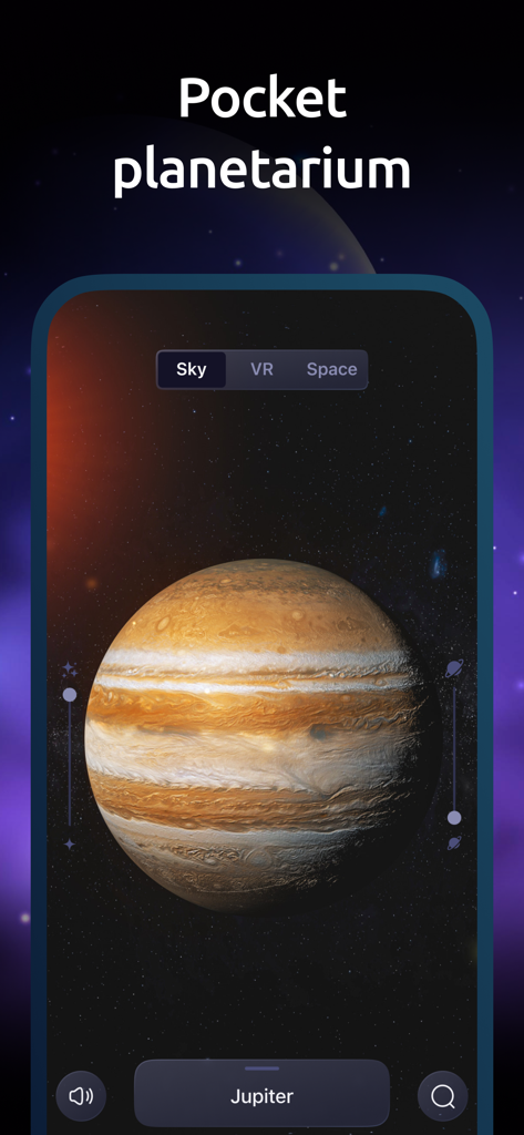 StarMaster: Night Sky & Astro - Ein Smartphone, das ein detailliertes 3D-Modell von Jupiter im StarMaster-Taschenplanetarium anzeigt