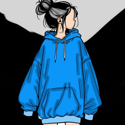 realistic girl with a oversized sweatshirt on and a bun