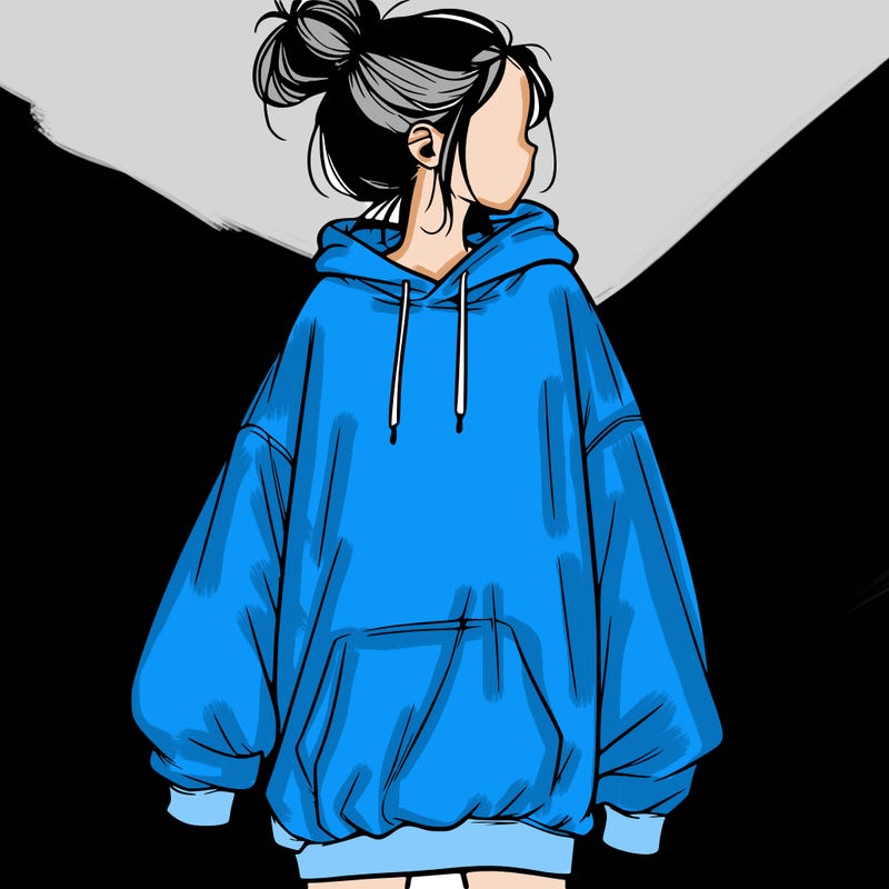 realistic girl with a oversized sweatshirt on and a bun