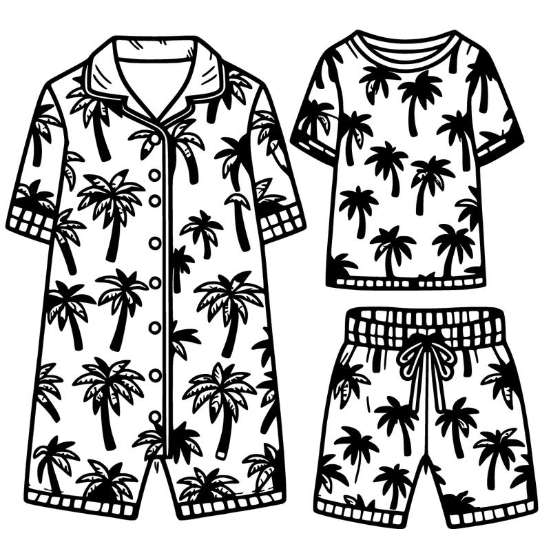 short sleeves pajamas with lots of palm trees on it