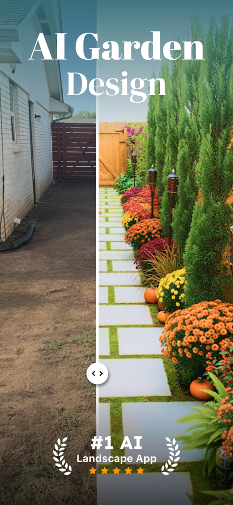 AI Garden Design: Makeover - Visualizzazione di un rifacimento di paesaggio prima e dopo con il design del giardino IA