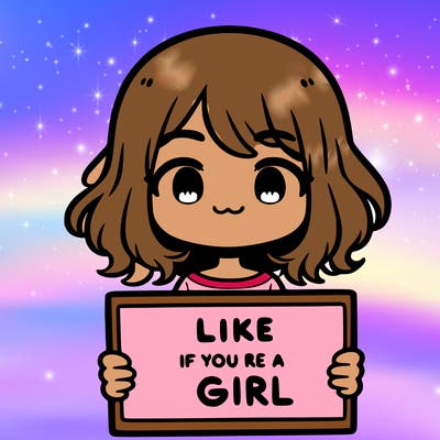 a cute girl holding a sign that says like if you’re a girl