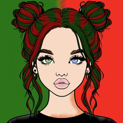 realistic girl with two buns in hair and lips