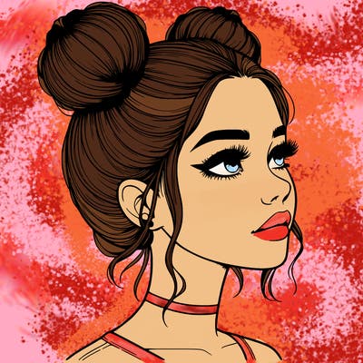 realistic girl with buns on the top of her head