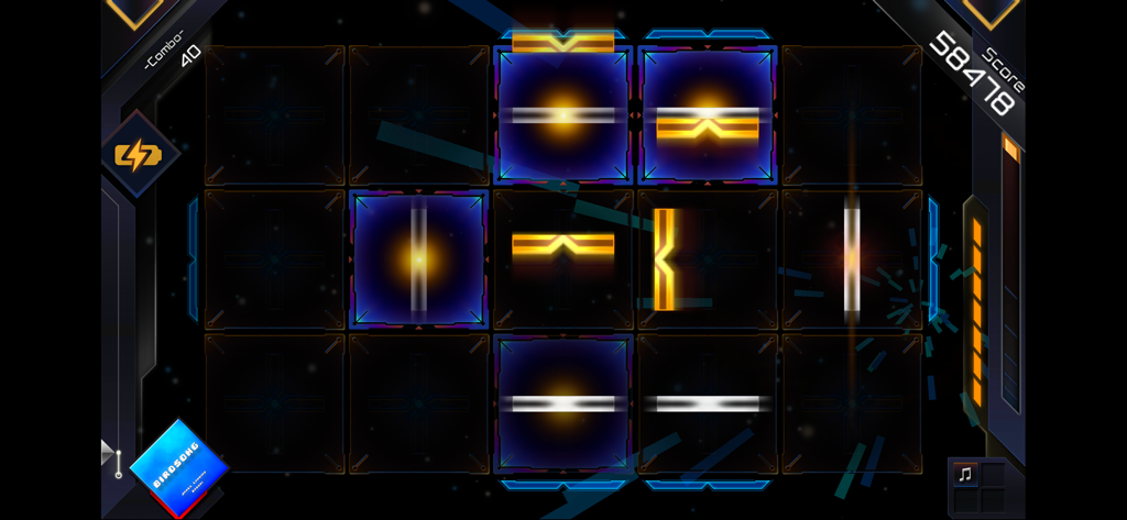 RAVON - Gameplay screen of RAVON rhythm game showing glowing notes on a futuristic grid