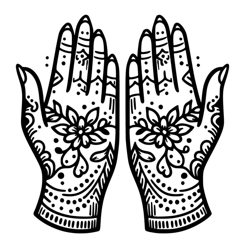 hands with henna design that can be colored in