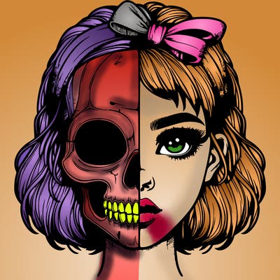 realistic girl with half skull mask