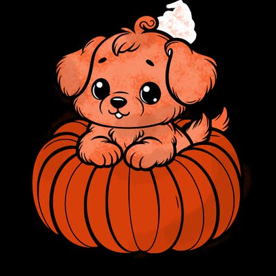 cute little puppy in a pumpkin