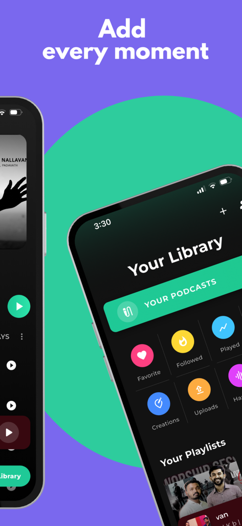 GloryfyMusic: Praise & Worship - Pantalla Tu Biblioteca de la aplicación GloryfyMusic que incluye podcasts y listas de reproducción de adoración personalizadas.