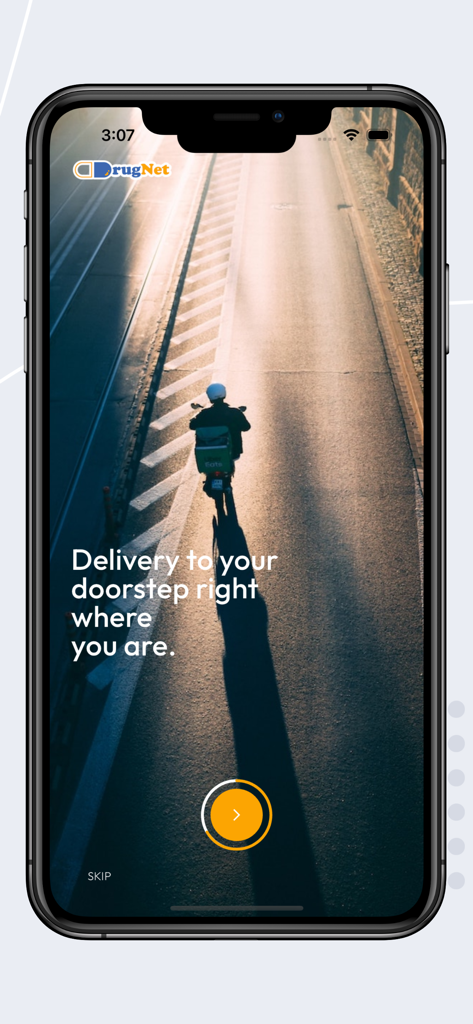 A delivery rider on a motorcycle representing DrugNet pharmacy doorstep delivery service