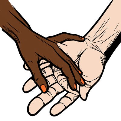 a realistic hand holding another hand but the other hand is not realistic