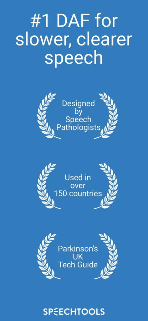 Promotional banner for DAF Pro highlighting its design by speech pathologists and global usage for clearer speech.