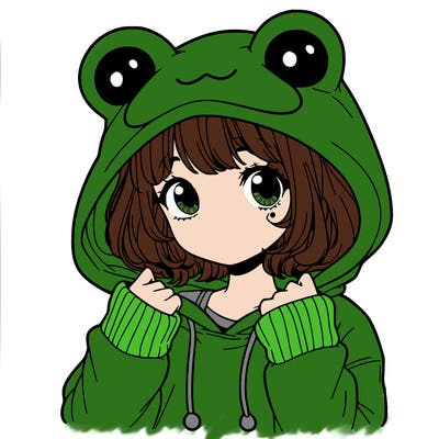 a cute teenage girl wearing a frog hoodie