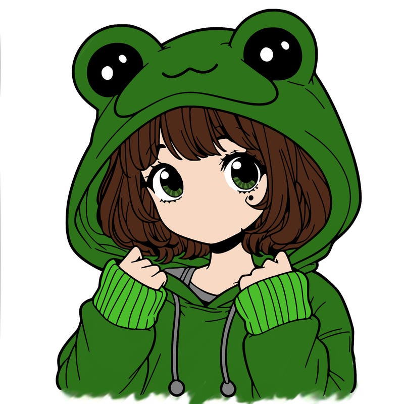 a cute teenage girl wearing a frog hoodie