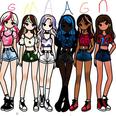 a group of girls wearing crop tops and shorts