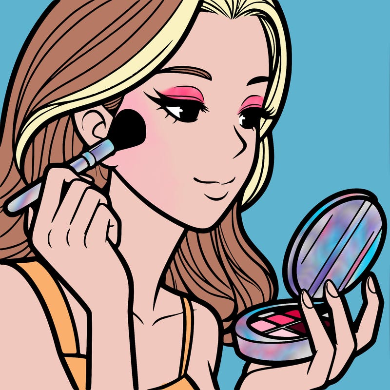 little girl putting on makeup