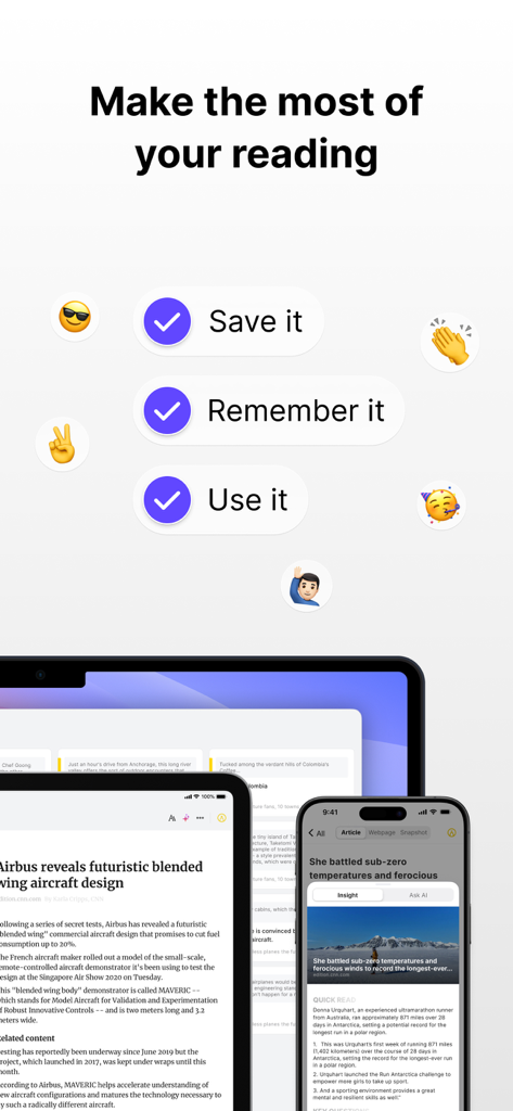 Cubox: AI Read-It-Later App - Cubox AI reading app showing save and organize features across iPhone and iPad devices