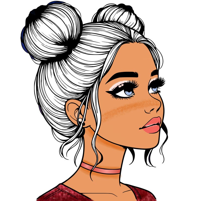 realistic girl with buns on the top of her head