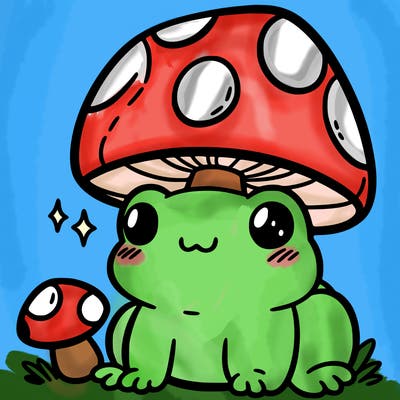 a cute frog with a mushroom hat