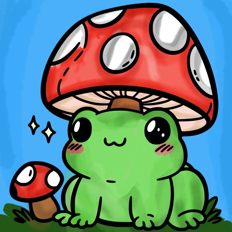 a cute frog with a mushroom hat