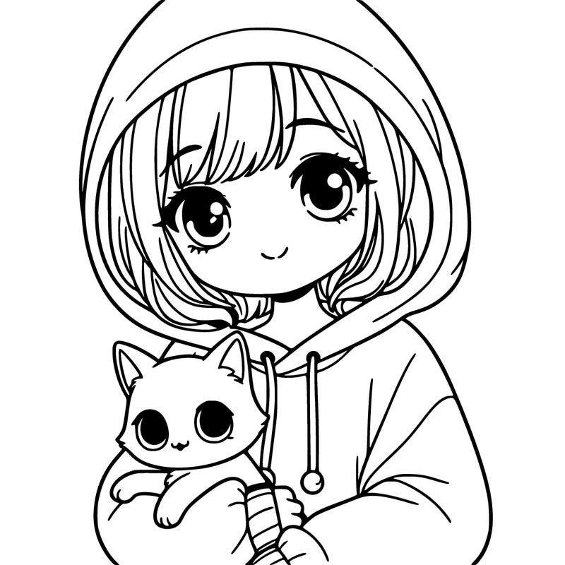 girl in hoodie with cat
